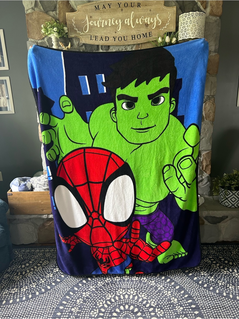 Marvel Throw Blanket with Spider-Man Red & Hulk Green